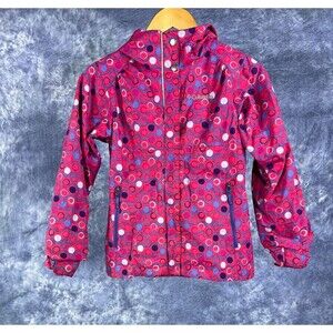 Columbia 7/8 Youth Girl's Hooded Lightweight Rain Jacket Red Circles
